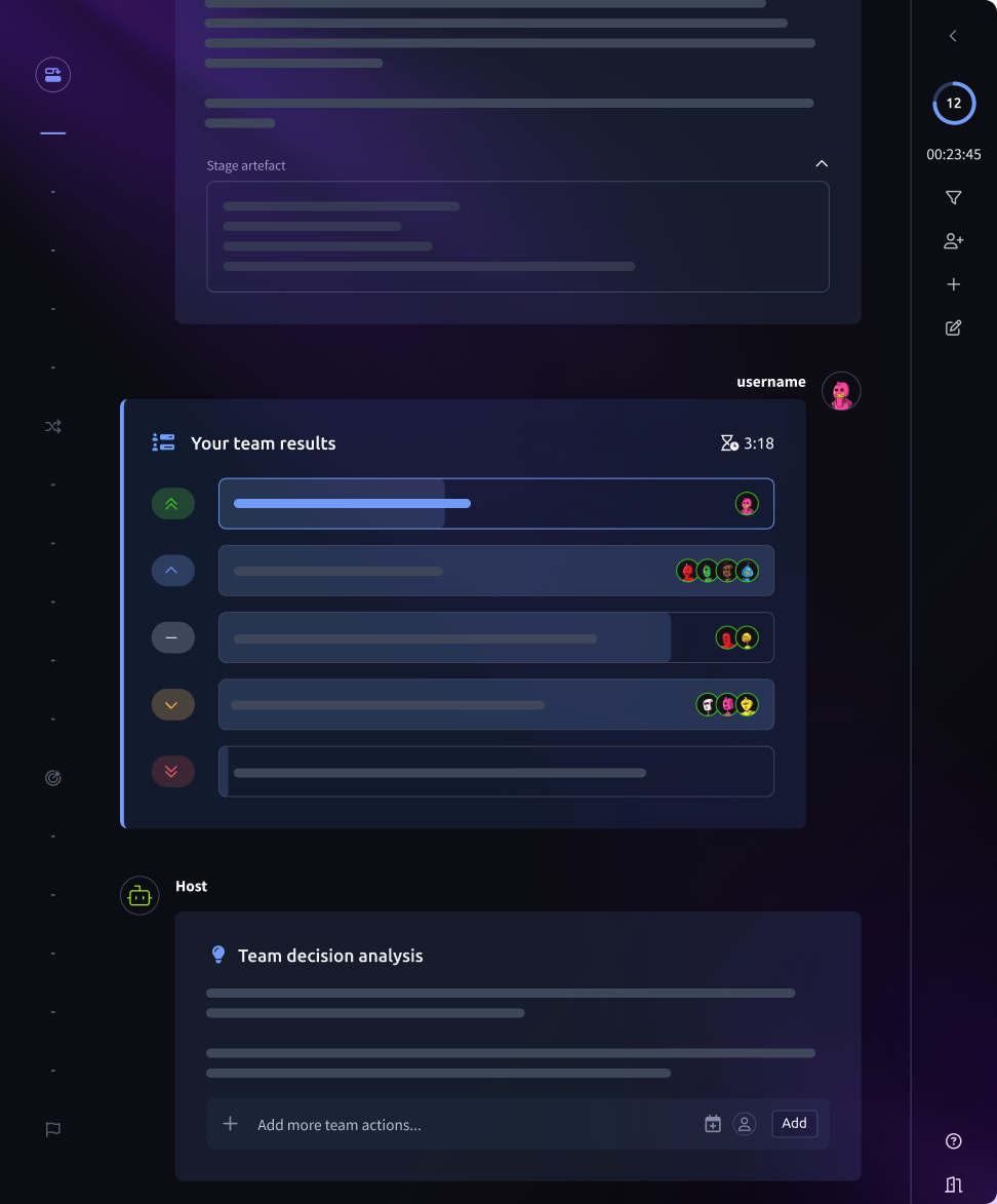 Tabletop exercise team results and decision analysis dashboard.