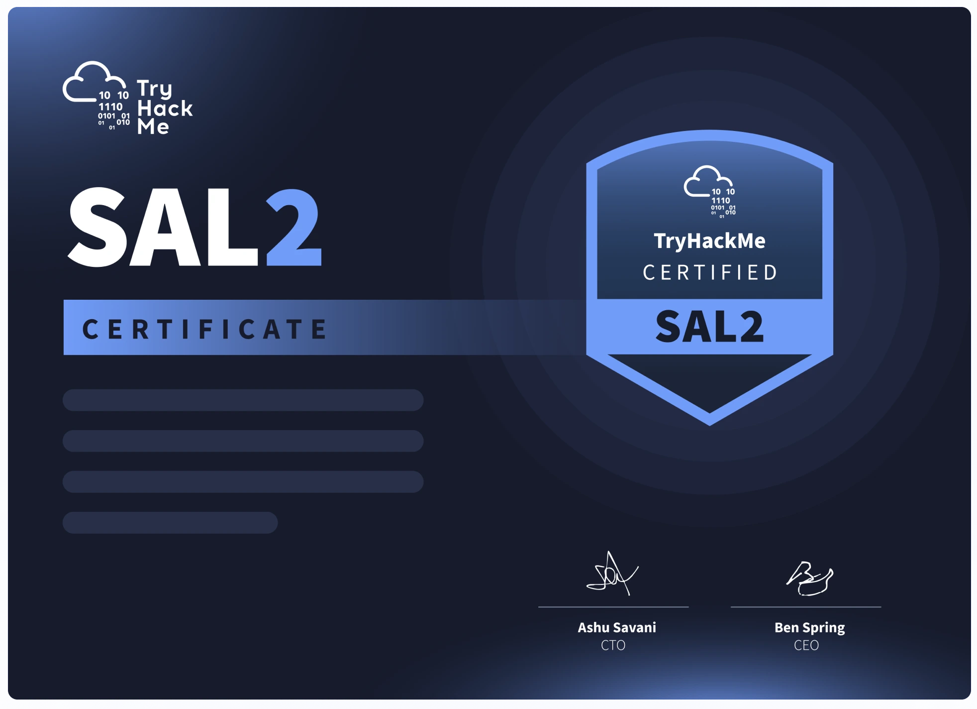 TryHackMe certification document.