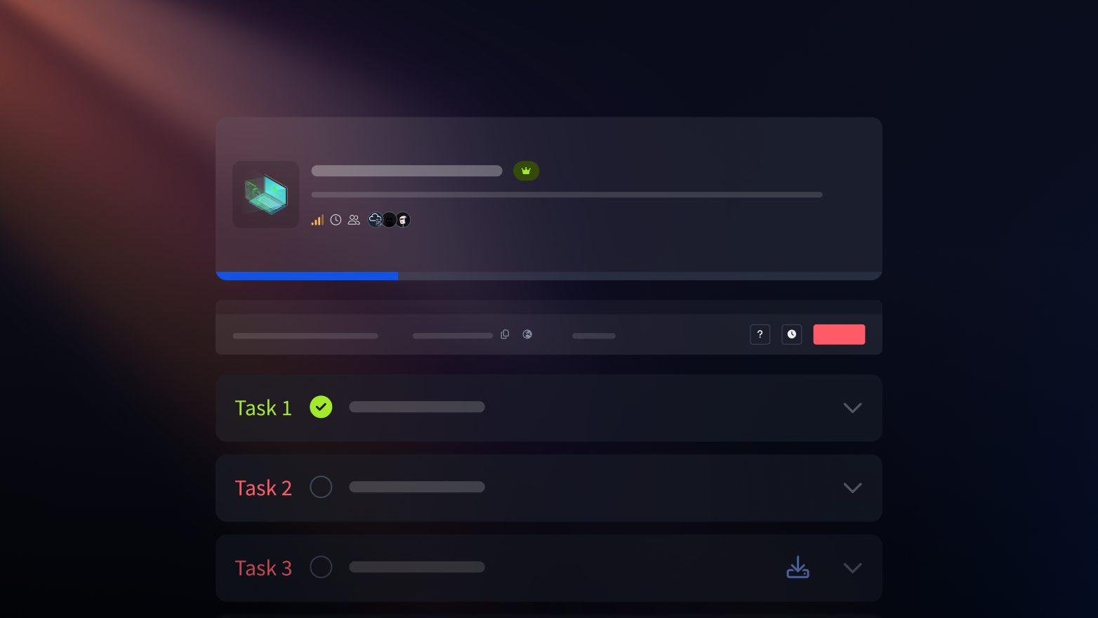 Tailored CTF events interface.