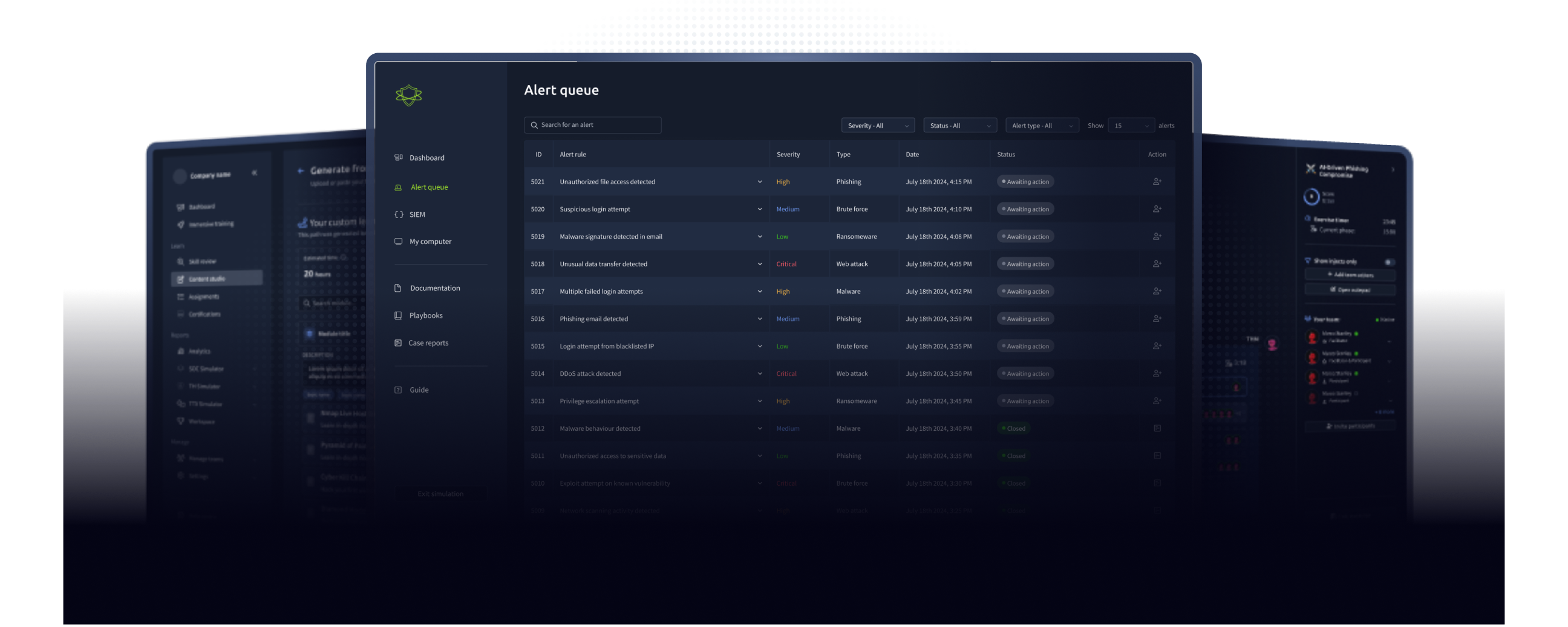 Government cyber security training platform dashboard.