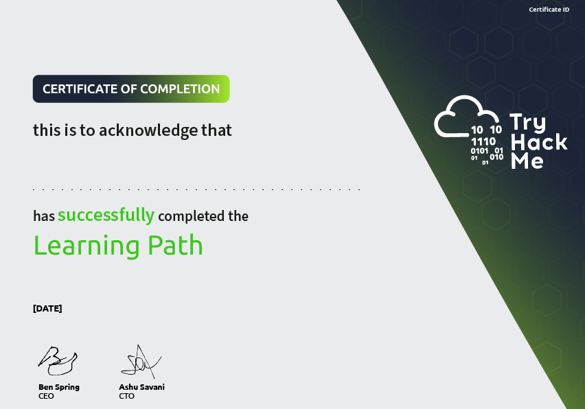 Example learning path completion certificate